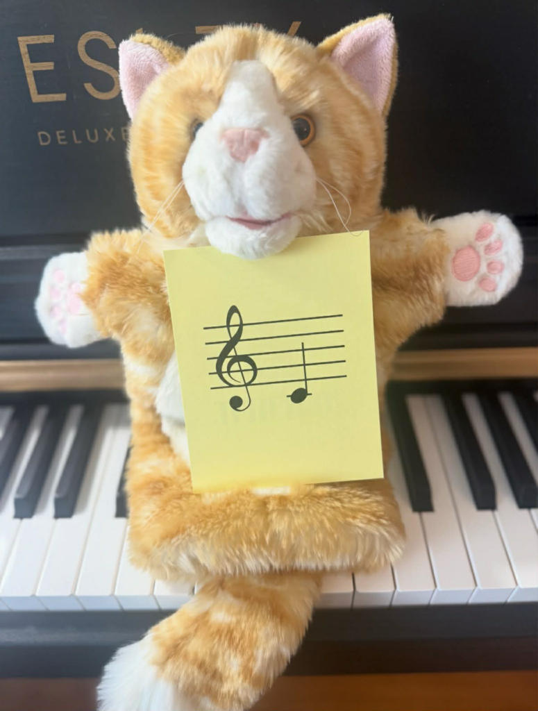 plush kitty with music on piano
